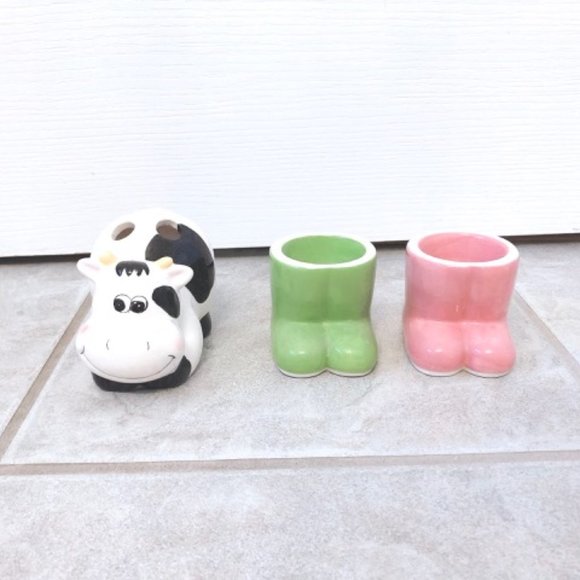 NEW Cow Toothbrush holder Boots Jewelry Storage - Picture 2 of 3